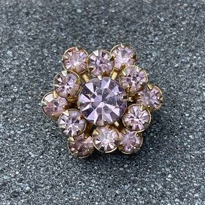 Vintage Small Floral Rhinestone Brooch Lapel Pin